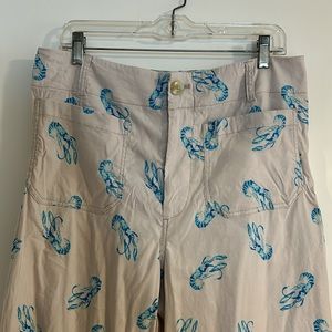 Wide leg white linen lobster pants